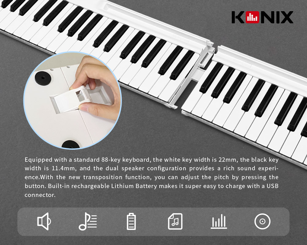 KONIX 88-key Foldable Electric Piano MIDISTORM